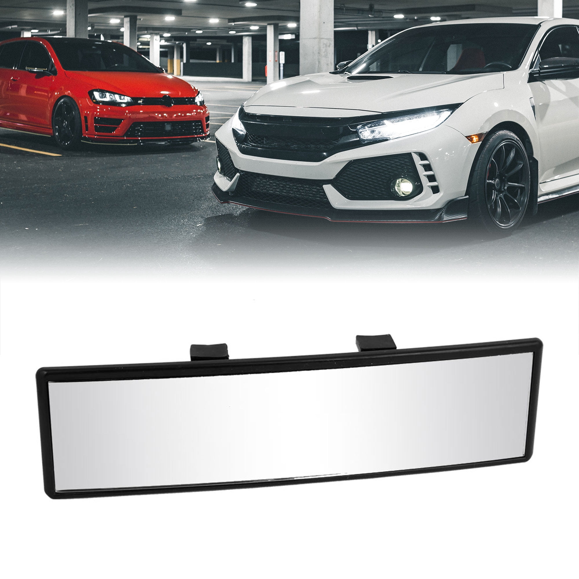 Unique Bargains 8.66" x 2.17" Black Rectangle Curve Rear View Mirror for Car Truck