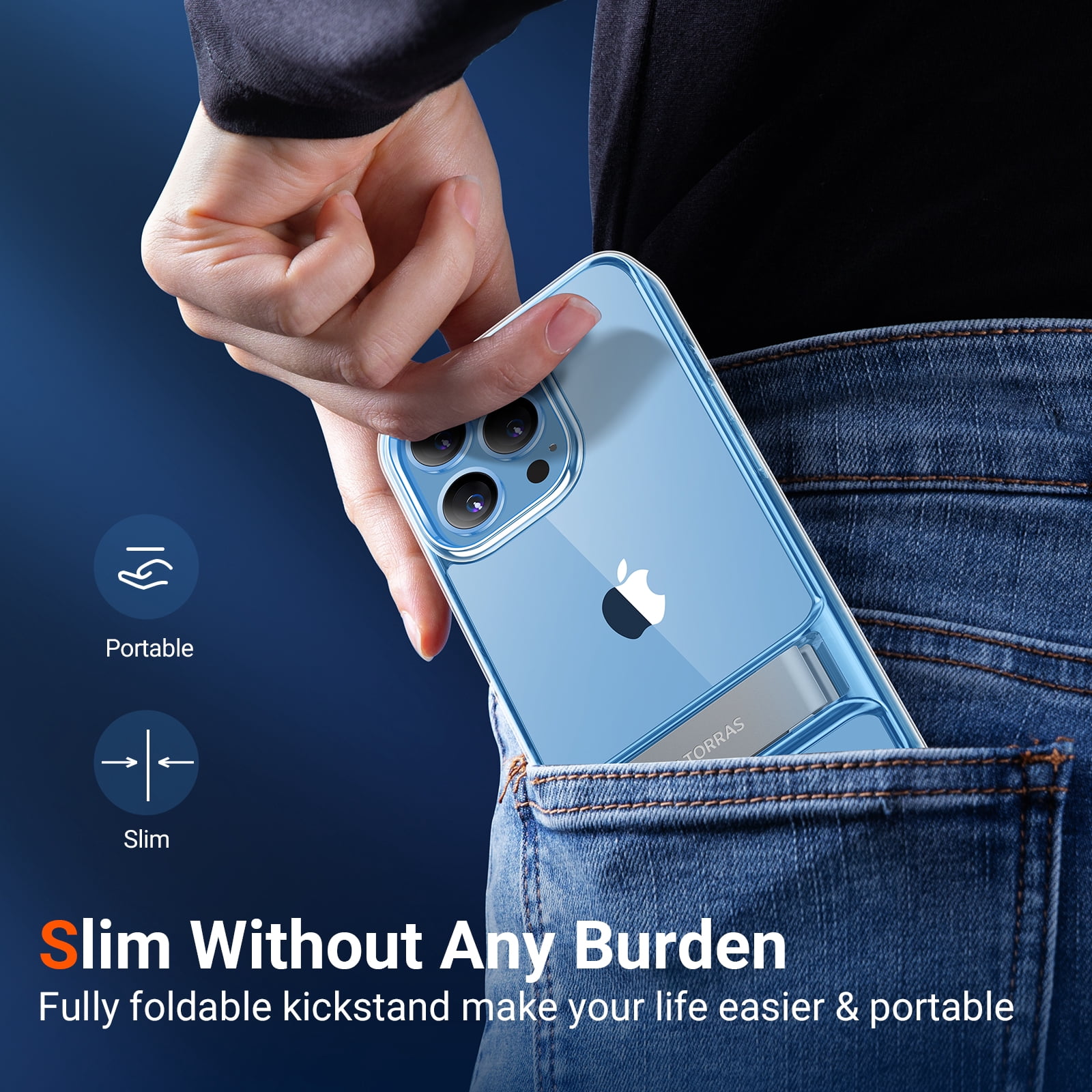 TORRAS MoonClimber Series for iPhone 13 Pro Case, [3-Way Stand] [6X Military Drop Shockproof], Clear