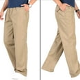 thumbnail image 3 of Buigttklop Men'S Pants,Men'S Solid Pure Cotton Elastic Waist Straight Barrel Trousers, 3 of 4