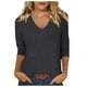 thumbnail image 1 of Top de manga tres cuartos con cuello en V para mujer, estilo casual y moderno, para el verano - Material de poliéster, ligero y transpirable - Para el día a día, actividades al aire libre y fiestas, 1 of 3