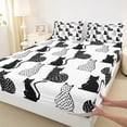 thumbnail image 3 of jejeloiu Cartoon Cat Kitten Twin Sheet Sets,White Black Gray Bedding For Pet Lovers 3-Piece, 3 of 7