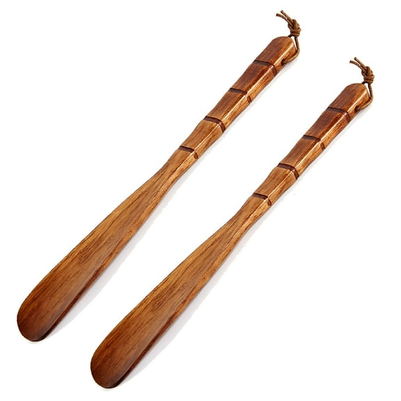 LAMIRO 2 Pcs Wood Shoe Horn Long Handle For Seniors, Wooden Shoehorn For Men, Women, Kids, Pregnancy