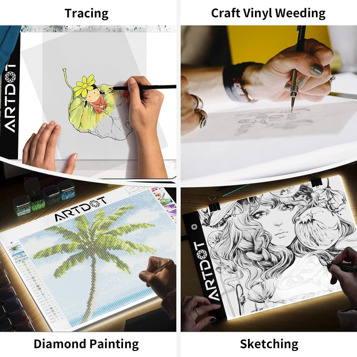A4 LED Light Pad for Diamond Painting Kits for Adults, USB Powered Adjustable Brightness Diamond Art Light Board with Accessories