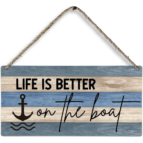 10x5 inch wood plaque - Lake House Rustic Wood Plaque Sign, Lake House Decor for the Home, Nautical Anchor Wall Decor, Gifts for Boat Owners, Life Is Better on The Boat Wall Hanging Decor,