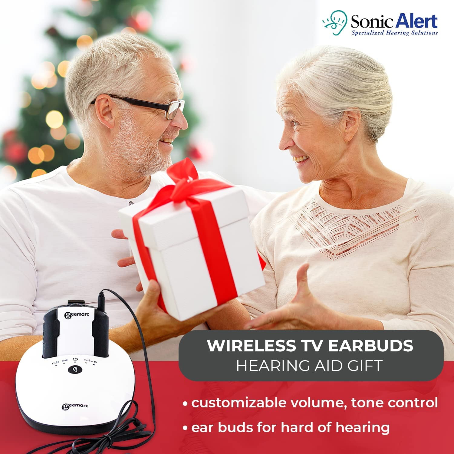 Sonic Alert - Amplified Hearing Devices, Opti Clip CL7350 in-Ear Headphone, Pack of 02 - White