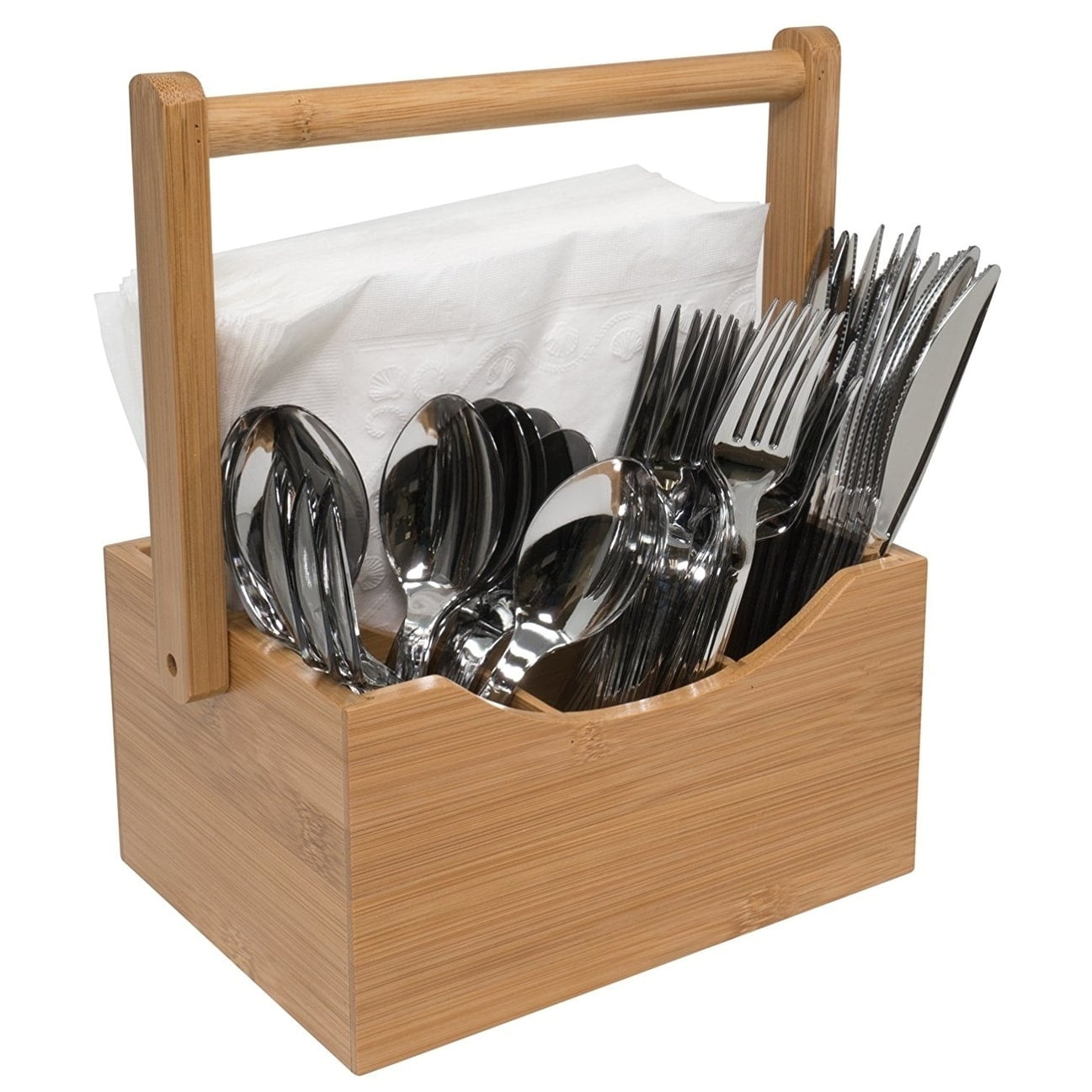 Sorbus Bamboo Utensil Caddy Napkin Holder and Condiment Organizer