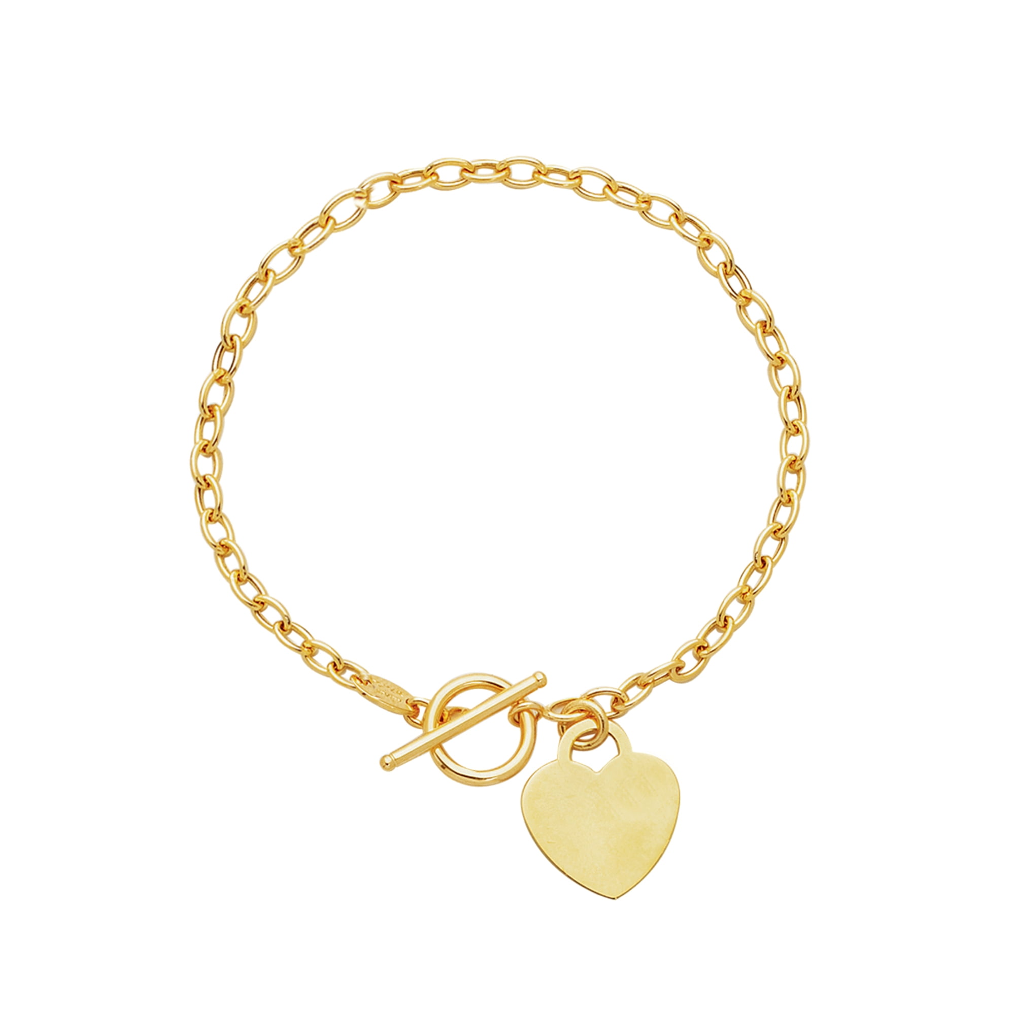 14k Yellow Gold Diamond Cut Oval Link Heart Ring Bracelet 7 5 In Walmart Com