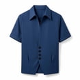 thumbnail image 2 of Men's Business Casual 2 Piece Suit Set, Short Sleeve Lapel Collar Button Down Shirt & High Waist Straight Leg Dress Pants, Loose Fit formal Daily office Outfit Navy, 2 of 4