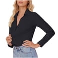 thumbnail image 5 of Womens Button Down Blouse Fitted Stretch Long Sleeve Notch Collar Office Work Dress Shirts Business Casual Top (XL, Black), 5 of 7