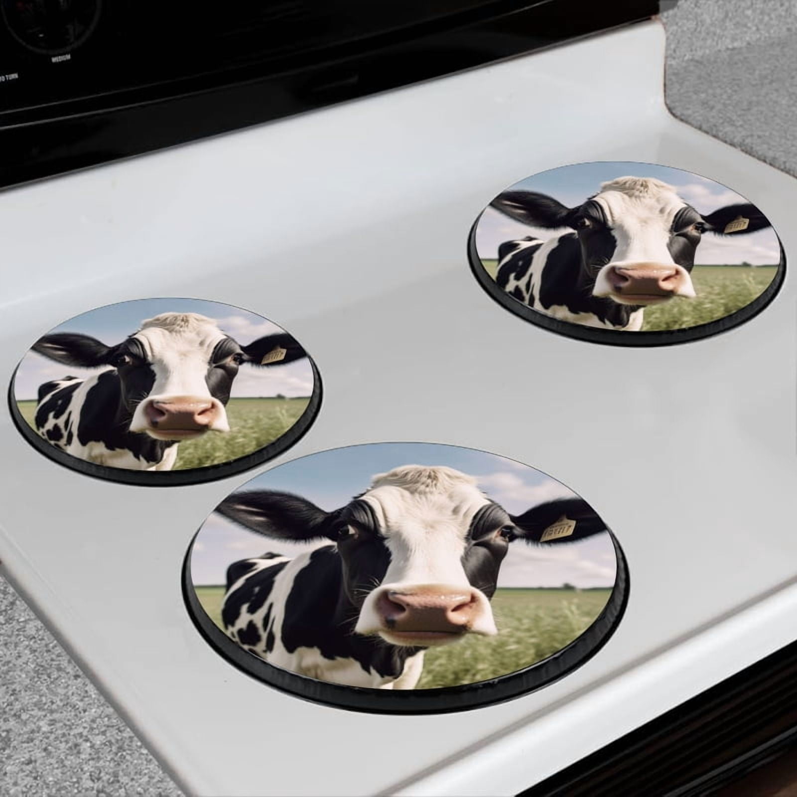 Bahomeck Electric Stove Burner Covers Set Of 4,Cow On The Meadow Metal Gas Stove Burner Covers,Protecting Gas Stoves,8 Inch And 10 Inch
