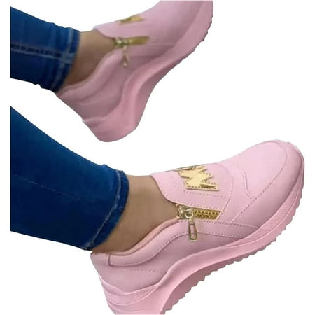 Women s Leather Slip On Fashion Sneakers Casual Comfort Walking Shoes Tennis Running Shoes Dress Shoes Non Slip Work Shoes for Women Platform Sneakers Zipper Side Wedges Sneakers