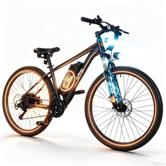 Qlife 26" Adult Electric Mountain Bike, 48V 7.8Ah Removable Battery, Max 28MPH, 7‑Speed, Lock‑Out Suspension, 35W Hub‑Motor Mechanical Disc‑Brake eBike for men&women Black