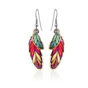 Copper Reflections Feather Earrings Red for Women Painted Double Feather Art Earrings Dangle