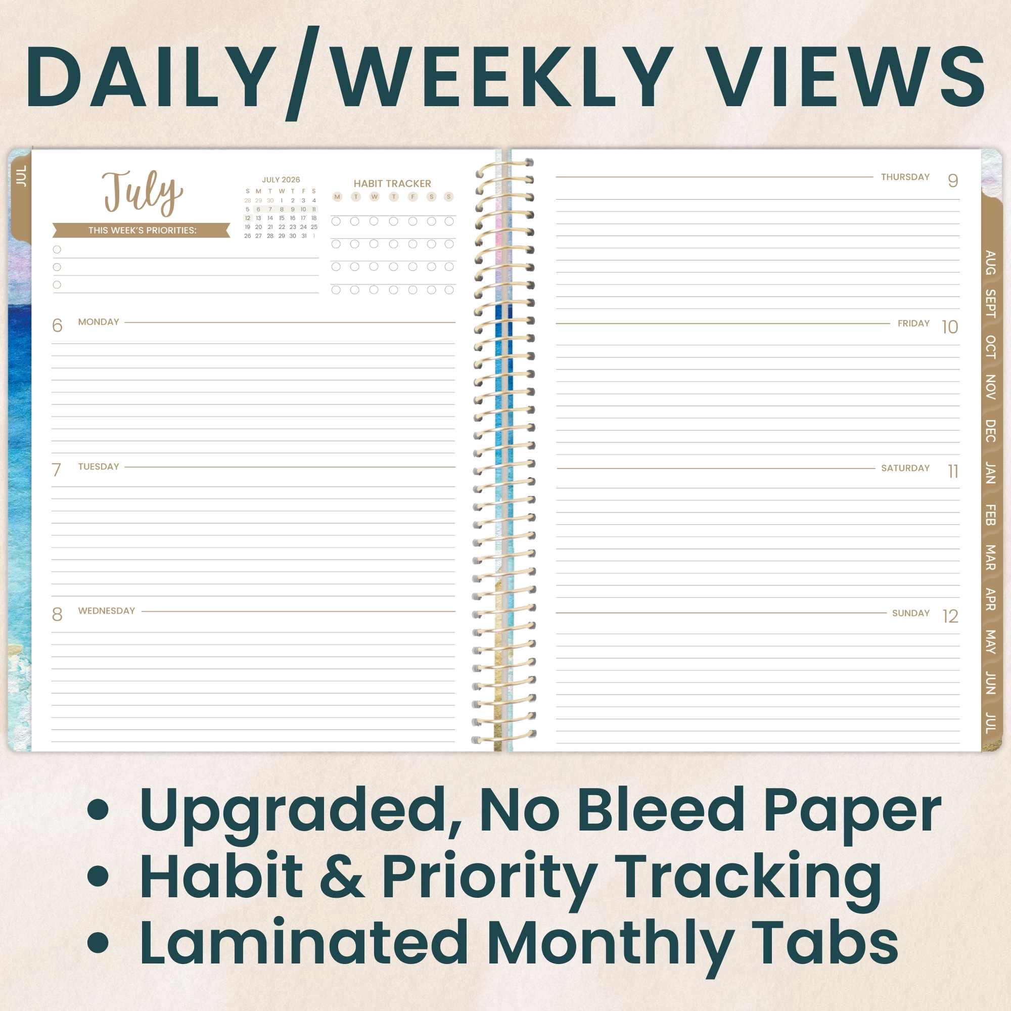 bloom daily planners 2026-2027 Academic Planner, 13 Month Monthly & Weekly, 8.5" x 11" Soft Cover, Stickers Included, Coastal Calm