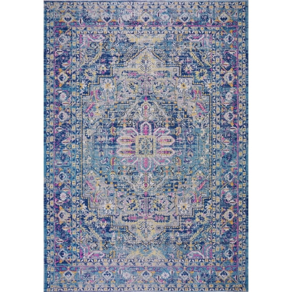 Rowen Dark Blue Traditional Indoor/Outdoor Area Rug 5'2" x 7'5"