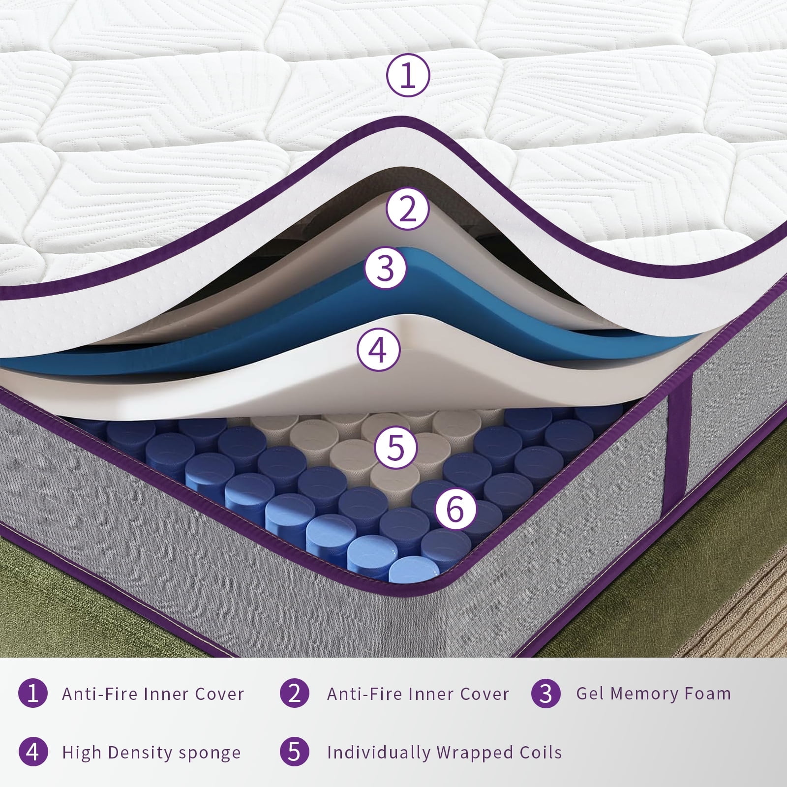 BMMB 12 Inch Queen Size Premium Memory Foam High Quality Pocket Coils Mattress Medium Firm High Breathable Zero Pressure Cooling Night Sleep