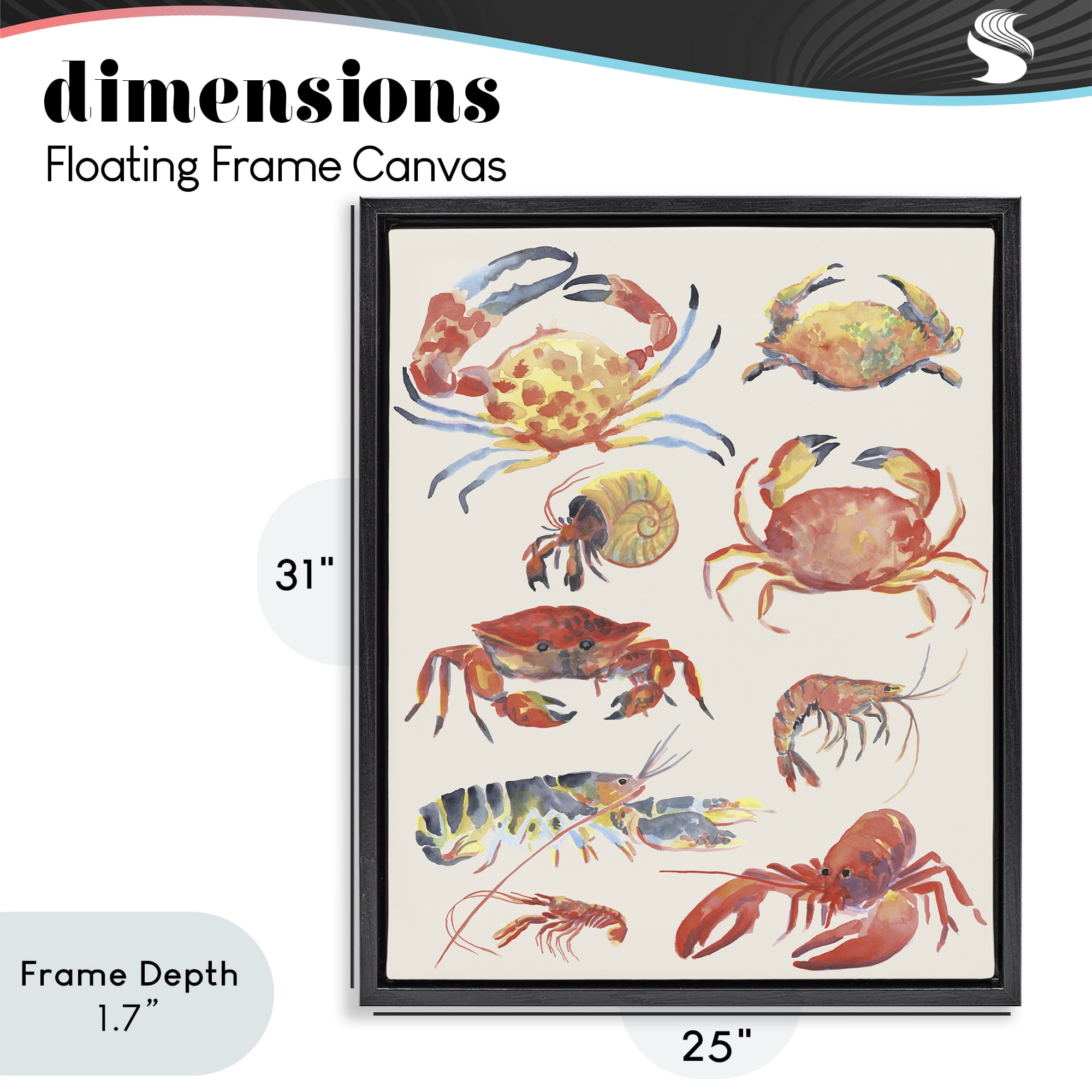 Stupell Industries Nautical Crustacean Collection Black Framed Floater Canvas Wall Art, design by June Erica Vess