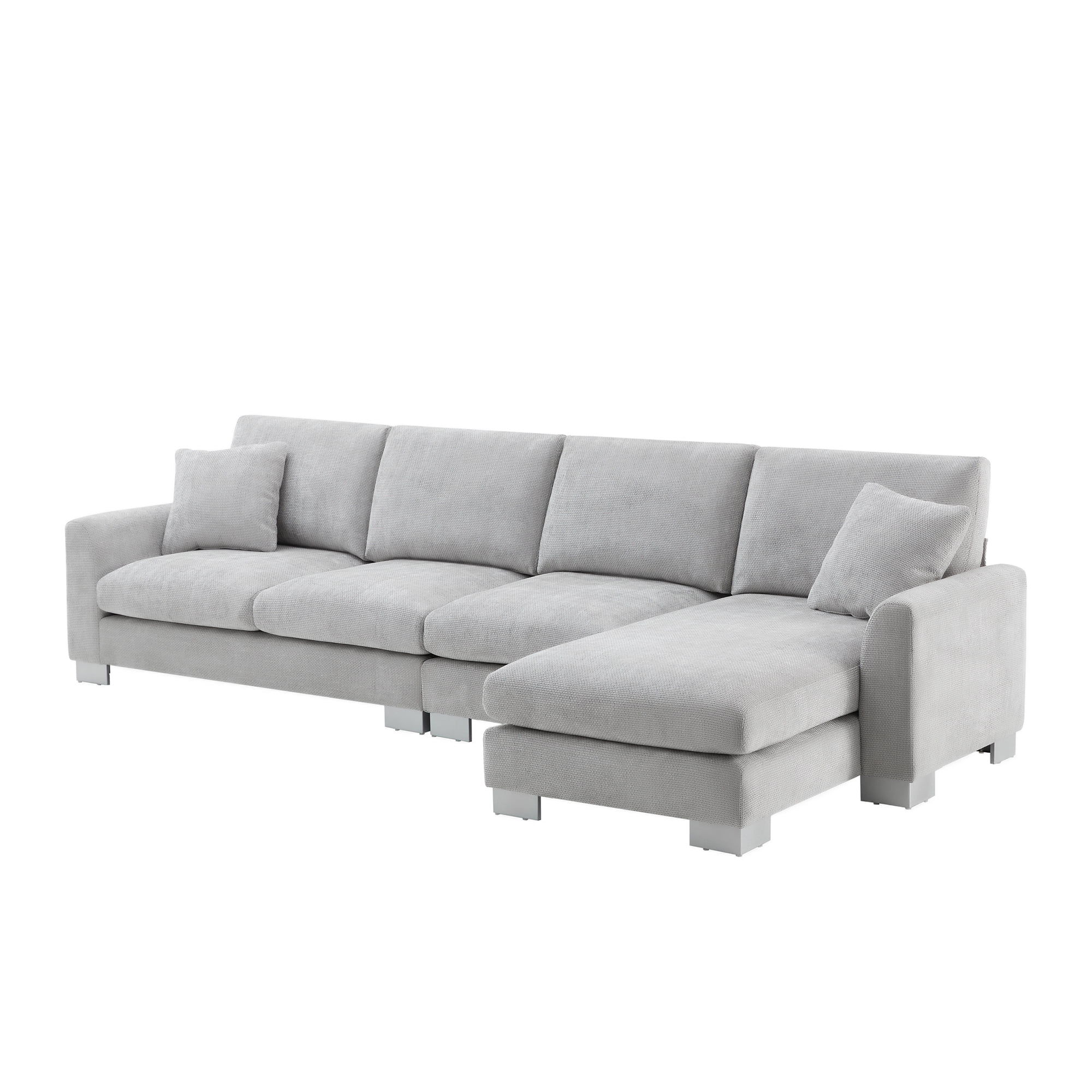 MAYEERTY 119x55" Modern Oversized Sectional Sofa - L-Shaped 5-Seat Chenille Couch with 2 Free Pillows/Chaise for Living Room/Apartment, 2 Colors