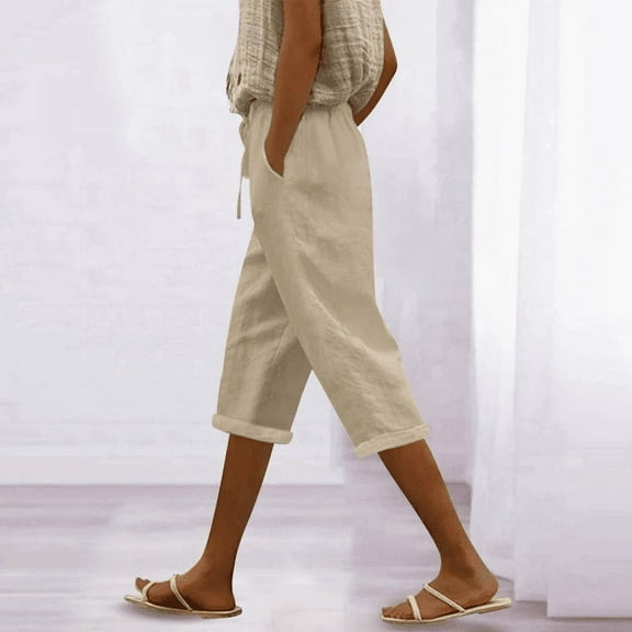 Women Capri Pants High Waist Drawstring Pants Comfortable Soft Trousers Holiday Wear Beach Casual Pants Knit Pants Fall Work Clothes for Women Casual Loose Pants for Women Womens Work Clothes Business