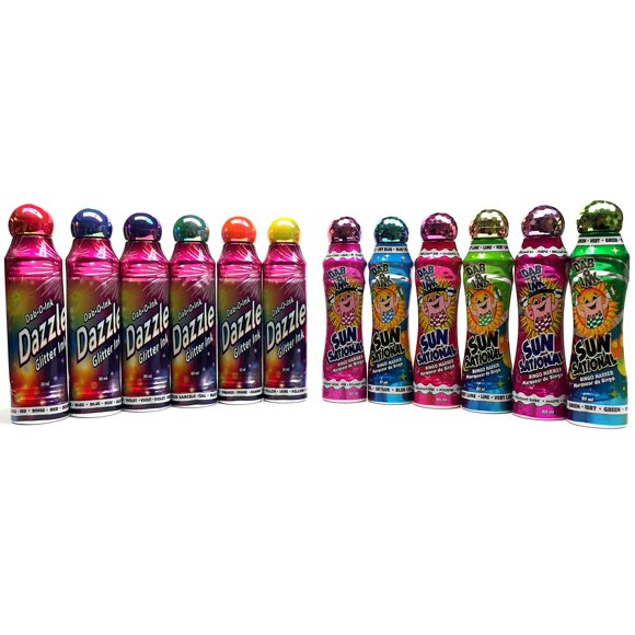 Doce mixtas Dab-O-Ink de Bingo Dauber con 6 purpurinas deslumbrantes y 6 tintas Sunsational, 90 ml