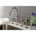 thumbnail image 2 of Kingston Brass KS2338RX Belknap Two-Handle 4-Hole Deck Mount Industrial Style Bridge Kitchen Faucet with Brass Side Sprayer in Brushed Nickel, 2 of 7