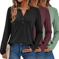 thumbnail image 3 of SUNBS 3 Packs Henley Blouses for Women Long Sleeve Shirts Fall Fashion Dressy Casual Tops Cute Work Outfits Clothes, 3 of 9