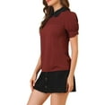 thumbnail image 3 of MODA NOVA Juniors Contrast Peter Pan Collar Puff Short Sleeve Pleated Blosue, 3 of 6