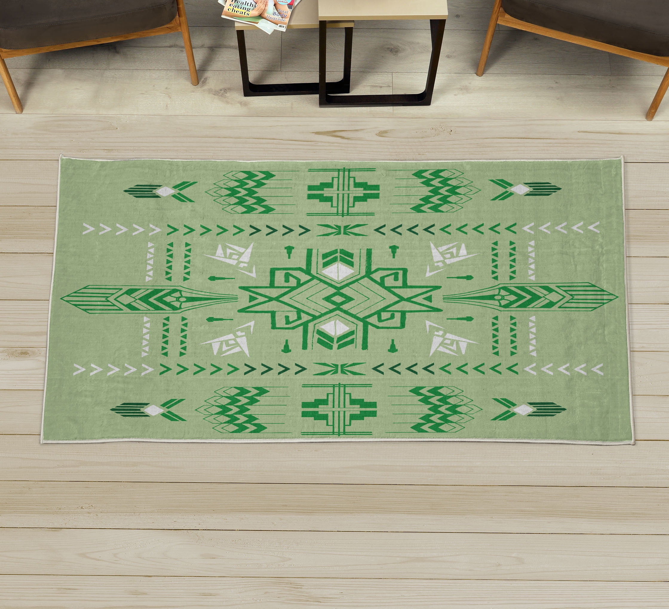 Geometric Decorative Rug, Tribal Hand Drawn Vintage Aztec Background in