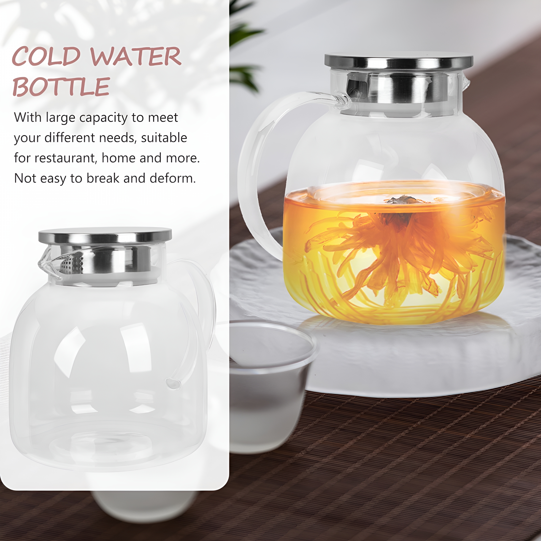 ACDANC Small Pitcher with Lid Glass Water Bottles Tea 1 Gallon Juice Containers Lids for Fridge