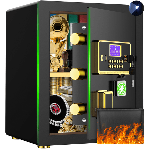 BESAFETY 3.0 Cuft Large Security Safe Box, Digital Keypad Lock, Built-in Alarm System & Fireproof Bag, Home & Office Safe for Cash, Valuables (Black)
