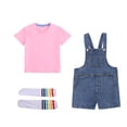 thumbnail image 2 of Cethrio Boys Cotton Outfit Sets, 3 Piece Short Sleeve Summer T-shirts Overalls and Socks Set Pink Size 6, 2 of 5