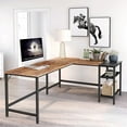 thumbnail image 2 of CubiCubi 59 x 47inch L Shape Computer Desk, Home Office Desk, Corner Computer desk with Shelf, Splice Board in Rustic Brown Finish, 2 of 10