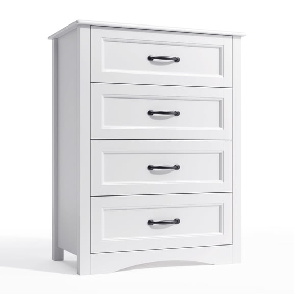 Asofer 4-Drawer White Dresser for Bedroom, Modern Wood Chest with Metal Handle
