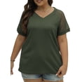 thumbnail image 4 of Mengpipi Plus Size Tops for Women Waffle Knit Lace Short Sleeve Blouse Casual Loose Summer T Shirts Green 1X-4X, 4 of 6