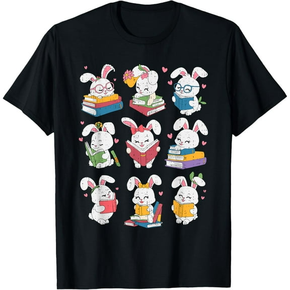 Easter Teacher Cute Bunny Reding Books Librarian Bookworm T-Shirt men and women can wear, black, white, gifts