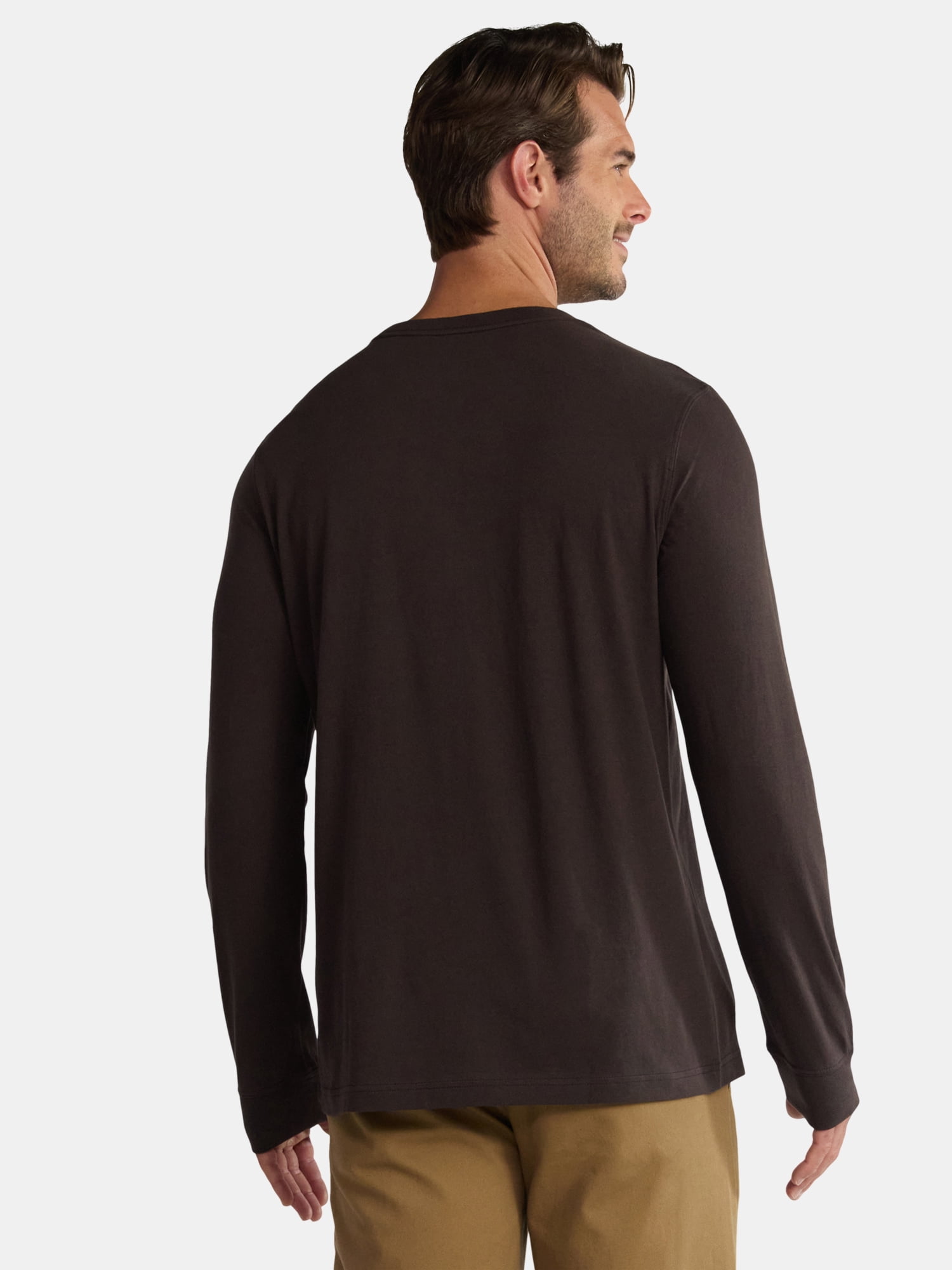 George Men's & Big Men's Relaxed Fit Cotton Crewneck T-Shirt with Long Sleeves, Size XS-3XL