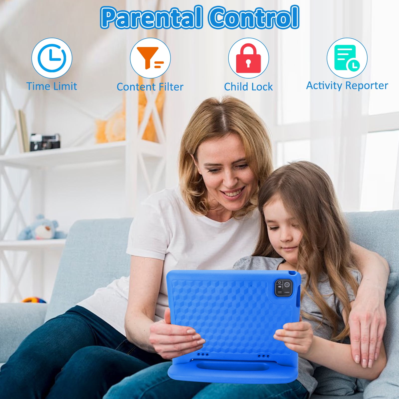 Kids Tablet, 10.1 inch Tablet for Kids IPS HD Screen RAM 4GB 64GB Storage, J10 Pro Toddler Tablet with Protective case - Blue