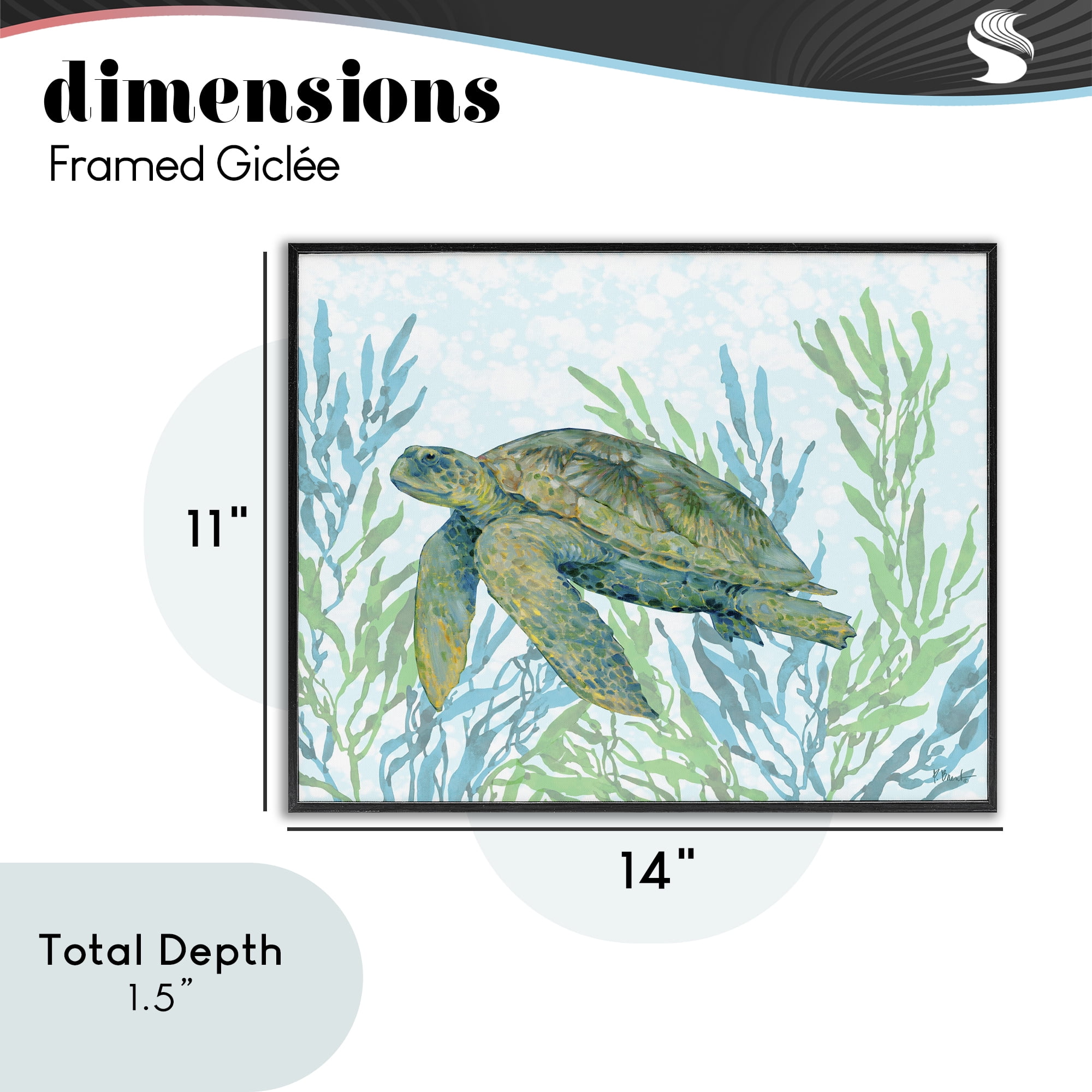 Stupell Industries Tasman Turtle in Seagrass Black Framed Giclee Art, design by Paul Brent