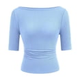 thumbnail image 4 of Daznico Women's Boat Neck Mid Sleeve Ribbed Knit Top with Side Ruched Slim Fit Casual Tops,S, 4 of 4