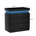 thumbnail image 2 of 30.5''H Nightstand with Charging Station and LED Lights, Modern End Side Table Bedside Table with Sliding Top and 3 Drawers, Black, 2 of 9