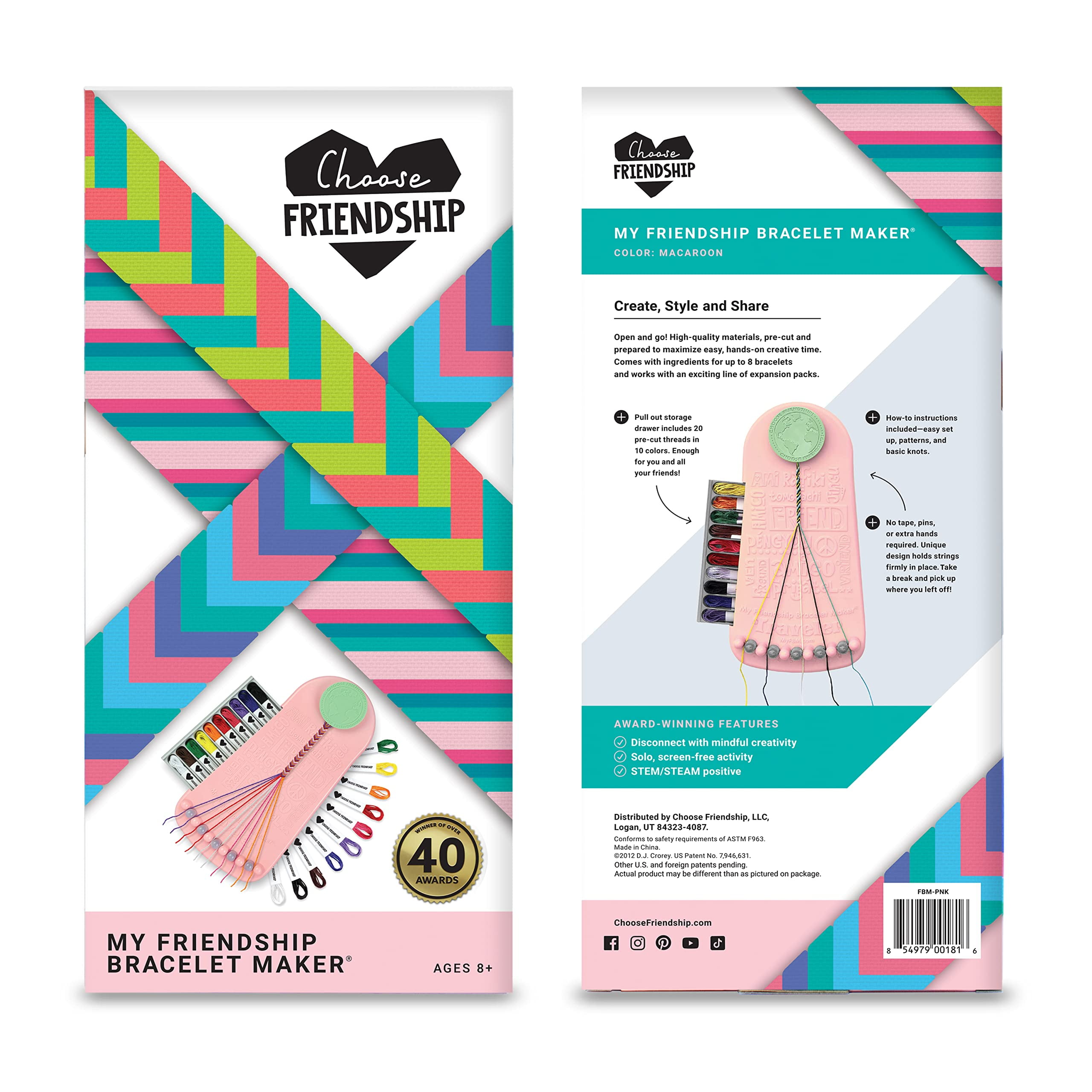 Choose Friendship My Friendship Bracelet Maker Jewelry Making Kit, 20 Pre-cut Threads Macaroon