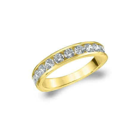 Cttw Diamond Wedding Band - 1 CTTW Diamond Wedding Band, Yellow Gold Diamond Anniversary Ring