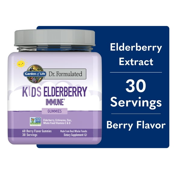 Garden of Life Dr. Formulated Kids Elderberry Immune Support Gummies, with Echinacea, Zinc, Vitamins C & D, 30 Servings