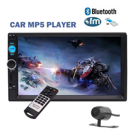 7 inch Universal 2 Din Car Stereo Receiver Multimedia MP5 Player Head Unit HD Digital Touchscreen In-Dash Car Headunit Deck FM Radio Audio Video Bluetooth USB TF SD Aux Input with Rear (Best Touch Screen Decks For Cars)