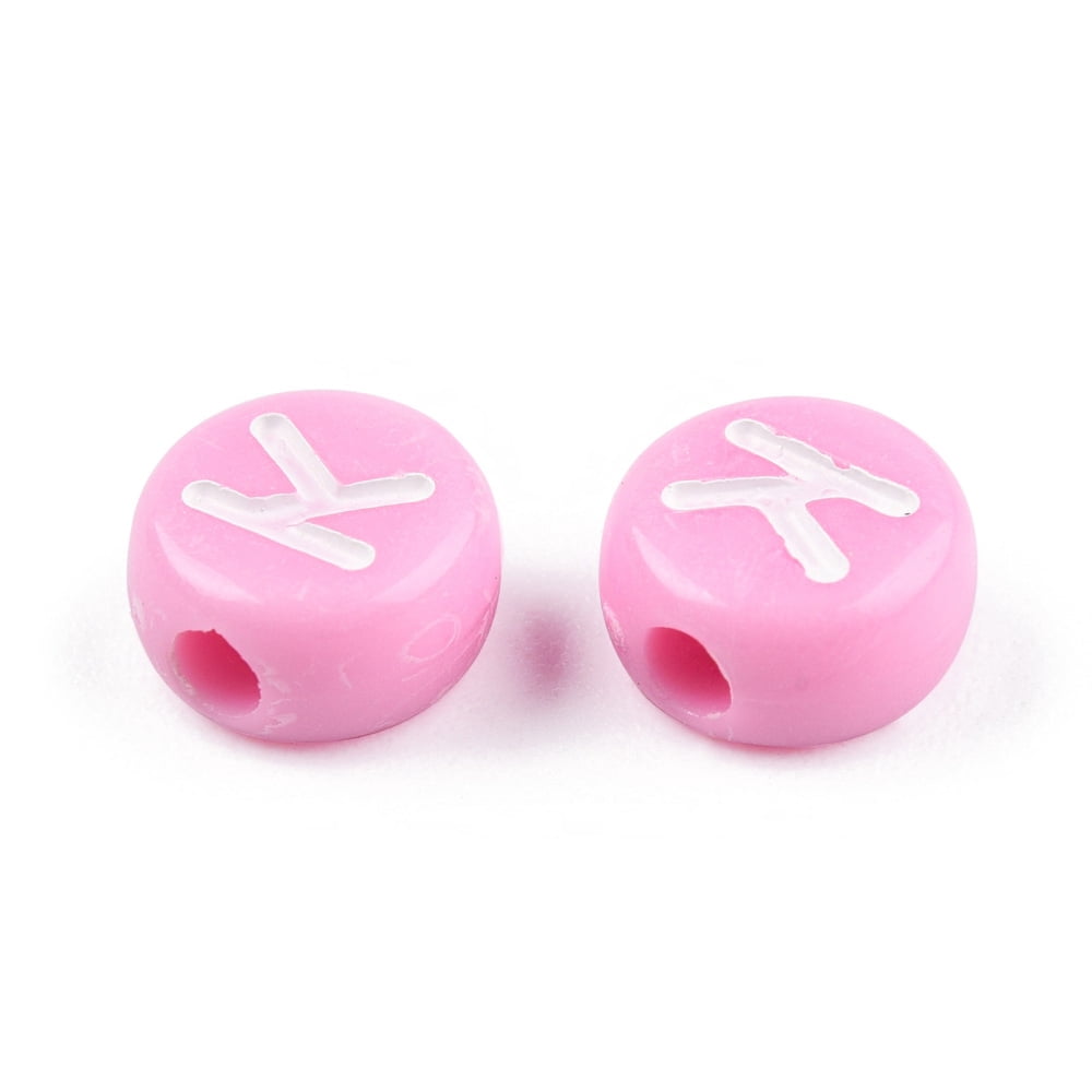 Opaque Acrylic Beads Flat Round with Random White Letter A~Z Mixed color 7x4mm Hole: 1.8mm about 3600pcs/500g