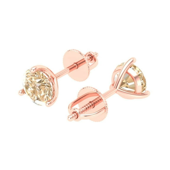 2 Ct Round Cut Studs Natural Morganite 14K Rose Solid Solid Gold Everyday Dainty Earrings Screw Back