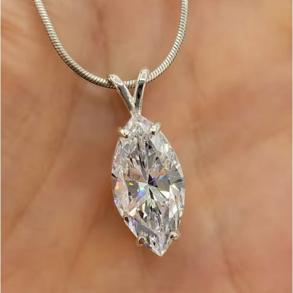 Lab-Created Diamond 2Ct Marquise Cut Solitaire Pendant 14k White Gold Plated Silver