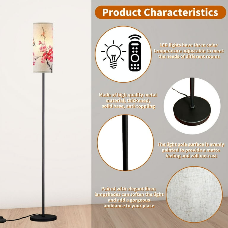 Modern Standing Floor Lamp Chinese painting flowers plum blossom