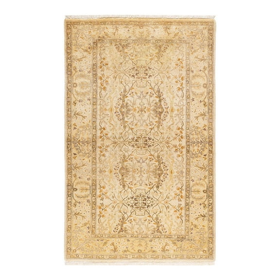 One of a Kind Hand Made Mogul Oriental Wool Area Rug Ivory 3 x 5