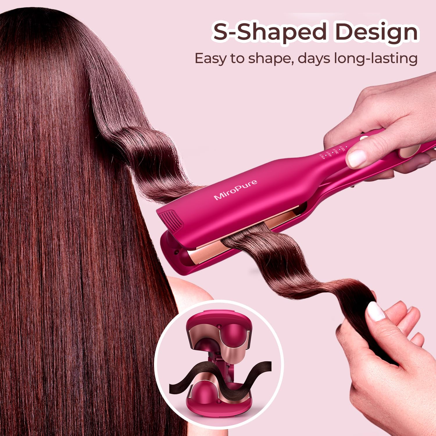 MiroPure Hair Waver Barrel Curling Iron Auto Shut-Off Adjustable Easy Shap Long Lasting Heat 320℉ - 430 ℉ Dual Voltage